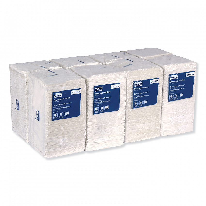 Universal Beverage Napkin, 1-Ply, 9.13 x 9.13, 1/4 Fold, Poly-Pack, White, 4,000/Carton (B1141A)