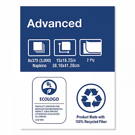 Advanced Dinner Napkins, 2-Ply, 15 x 16.25, 1/8 Fold, White, 375/Packs, 8 Packs/Carton (NP310A)
