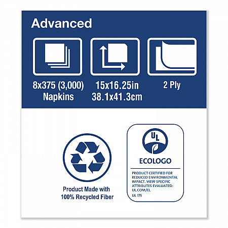 Advanced Dinner Napkins, 2-Ply, 15 x 16.25, White, 375/Pack, 8 Packs/Carton (NP5240C)