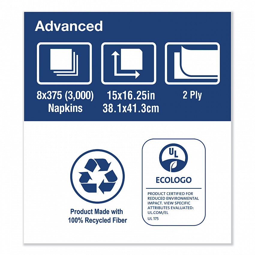 Advanced Dinner Napkins, 2-Ply, 15 x 16.25, White, 375/Pack, 8 Packs/Carton (NP5240C)