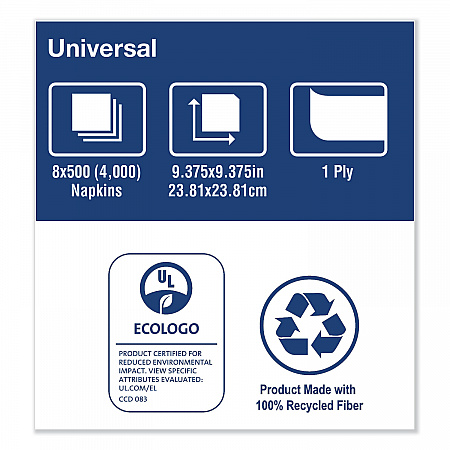 Universal Beverage Napkin, 1-Ply, 9.13 x 9.13, 1/4 Fold, Poly-Pack, White, 4,000/Carton (B1141A)