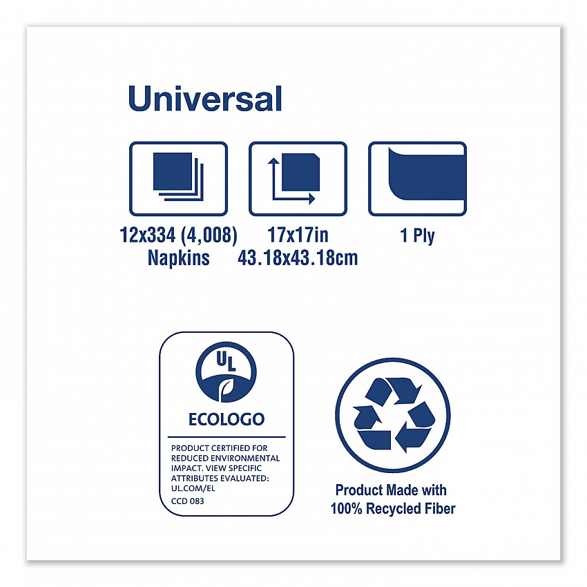 Universal Dinner Napkins, 1-Ply, 17 x 17, 1/4 Fold, White, 4008/Carton (N7141A)
