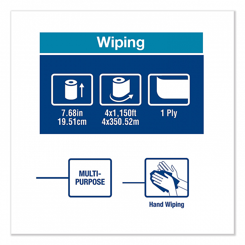 Basic Paper Wiper Roll Towel, 1-Ply, 7.68" x 1,150 ft, White, 4 Rolls/Carton (291370)