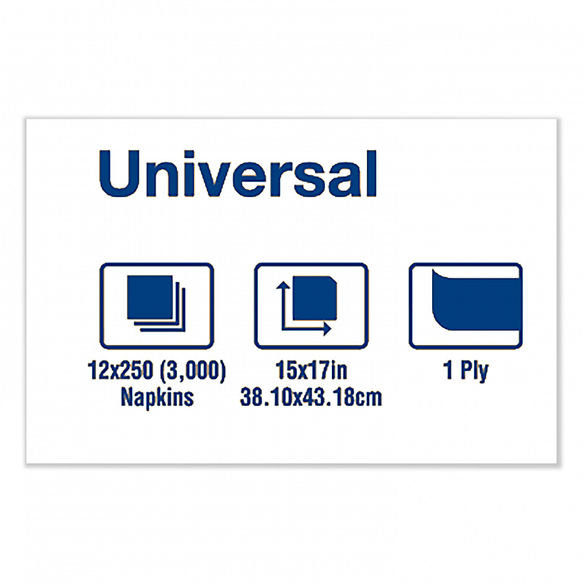 Universal Dinner Napkins, 1-Ply, 15 x 17, 1/8 Fold, White, 3000/Carton (N5181A)