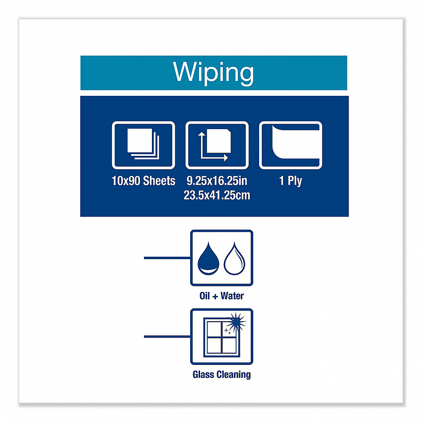 Heavy-Duty Paper Wiper, 1-Ply, 9.25 x 16.25, Unscented, White, 90 Wipes/Box, 10 Boxes/Carton (450175)