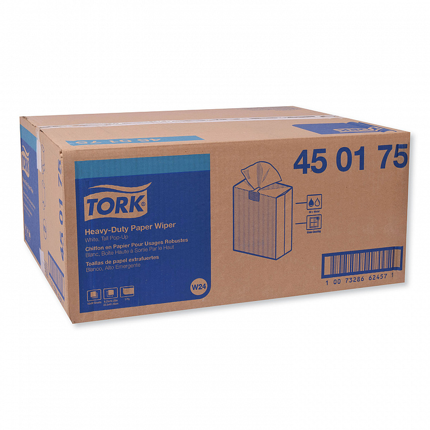 Heavy-Duty Paper Wiper, 1-Ply, 9.25 x 16.25, Unscented, White, 90 Wipes/Box, 10 Boxes/Carton (450175)