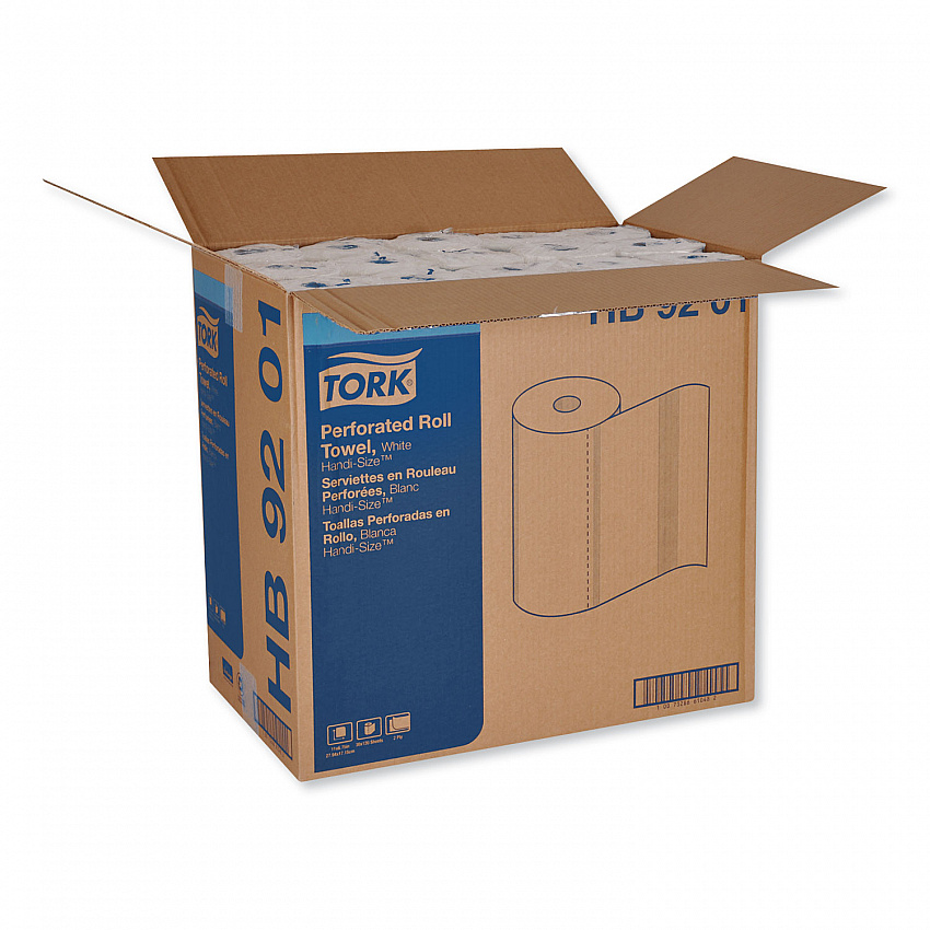 Handi-Size Perforated Kitchen Roll Towel, 2-Ply, 11 x 6.75, White, 120/Roll, 30/Carton (HB9201)