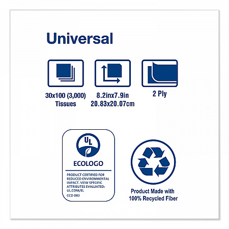 Universal Facial Tissue, 2-Ply, White, 100 Sheets/Box, 30 Boxes/Carton (TF6710A)