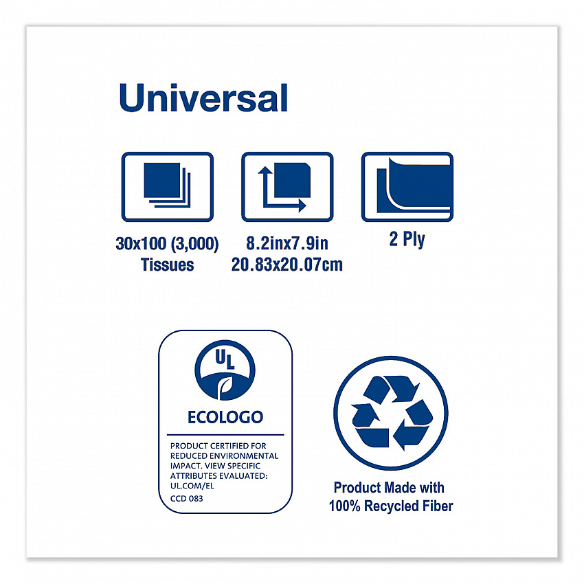 Universal Facial Tissue, 2-Ply, White, 100 Sheets/Box, 30 Boxes/Carton (TF6710A)