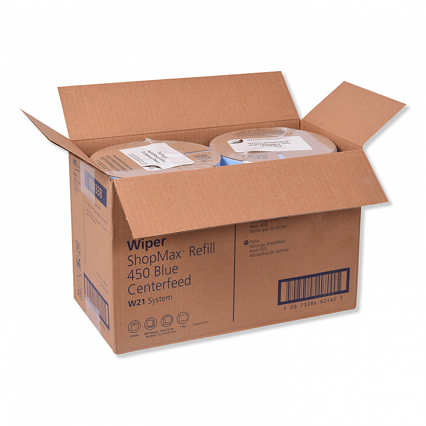 Advanced ShopMax Wiper 450, Centerfeed Refill, 9.9 x 13.1, Blue, 200/Roll, 2 Rolls/Carton (450338)