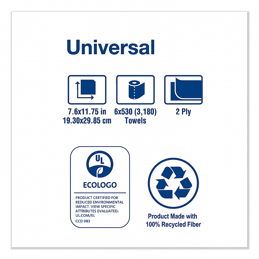 Centerfeed Hand Towel, 2-Ply, 7.6 x 11.75, White, 530/Roll, 6 Roll/Carton (RC530)