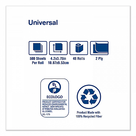 Universal Bath Tissue, Septic Safe, 2-Ply, White, 500 Sheets/Roll, 48 Rolls/Carton (TM1601A)