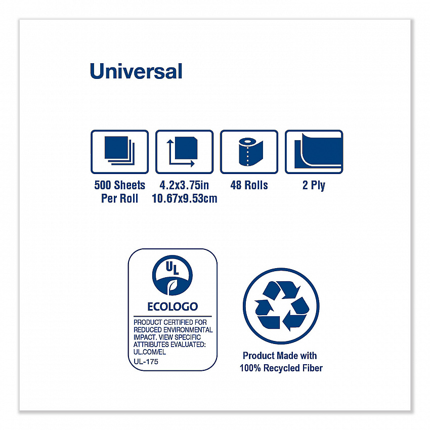 Universal Bath Tissue, Septic Safe, 2-Ply, White, 500 Sheets/Roll, 48 Rolls/Carton (TM1601A)