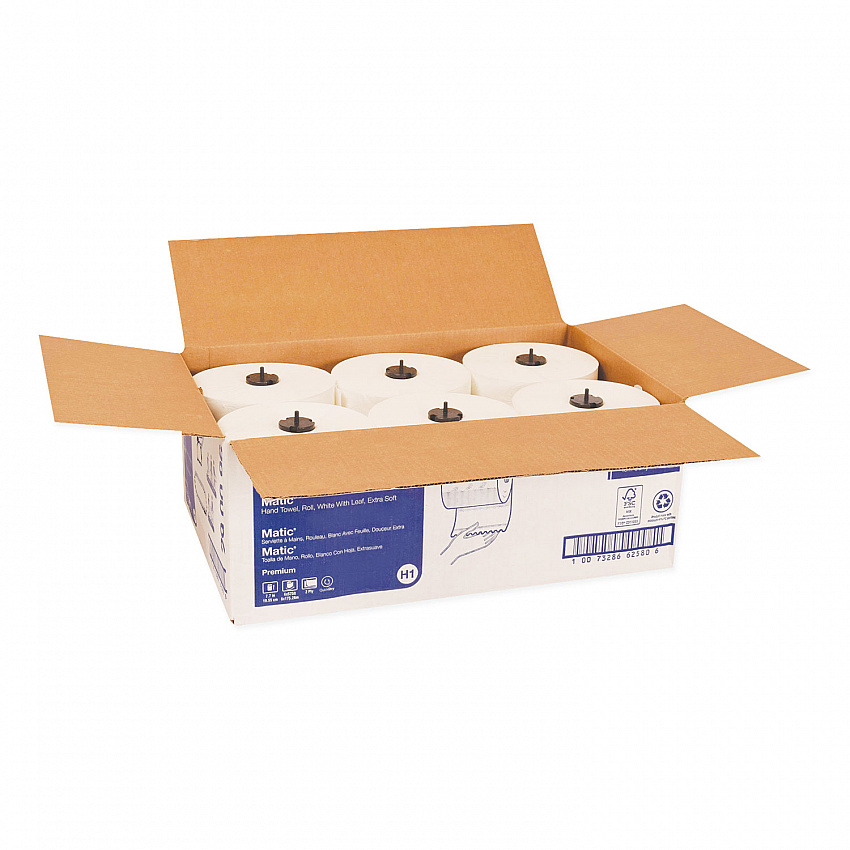 Premium Soft Matic Hand Towel Roll, 2-Ply, 7.7 x 575 ft, White, 704/Roll, 6 Rolls/Carton (290096)