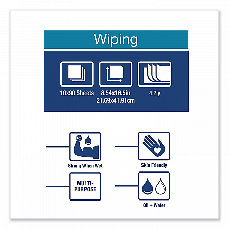 Industrial Paper Wiper, 4-Ply, 8.54 x 16.5, Unscented, Blue, 90 Towels/Box, 10 Boxes/Carton (440245A)