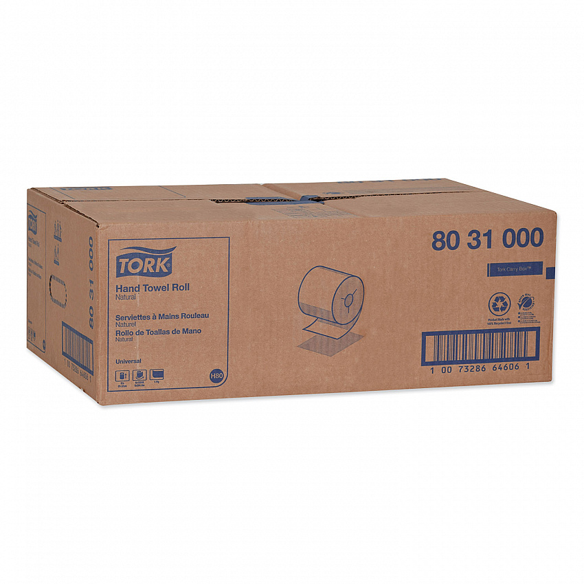 Universal Hand Towel Roll, Notched, 1-Ply, 8" x 1,000 ft, Natural, 6 Rolls/Carton (8031000)
