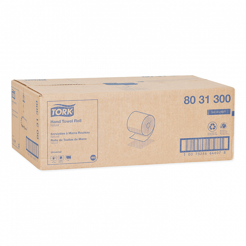 Universal Hand Towel Roll, Notched, 1-Ply, 8" x 800 ft, Natural, 6 Rolls/Carton (8031300)