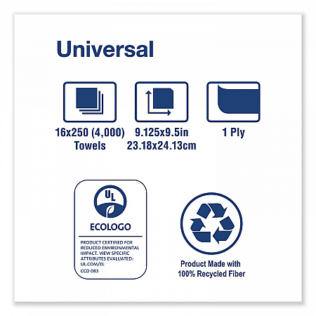 Universal Multifold Hand Towel, 1-Ply, 9.13 x 9.5, Natural, 250/Pack, 16 Packs/Carton (MK530A)