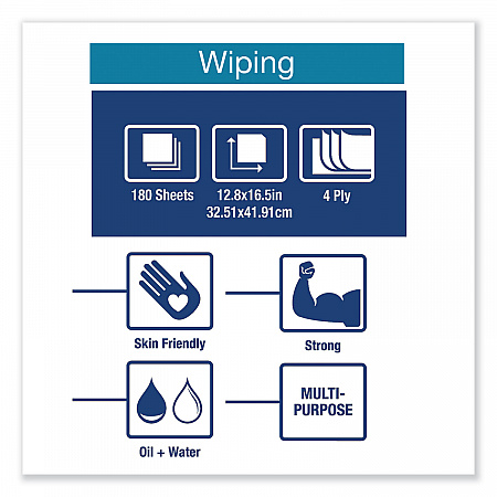 Industrial Paper Wiper, 4-Ply, 12.8 x 16.5, Unscented, Blue, 180/Carton (13247501)