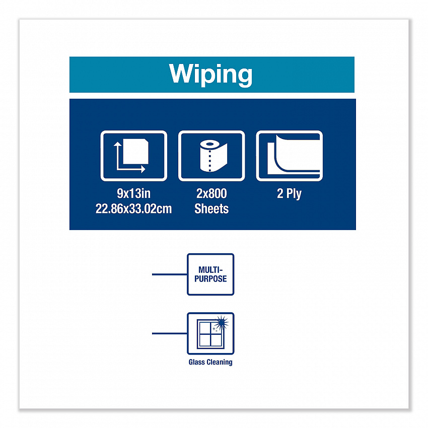 Paper Wiper, Centerfeed, 2-Ply, 9 x 13, White, 800/Roll, 2 Rolls/Carton (130211B)