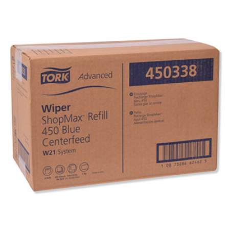 Tork Advanced ShopMax Wiper 450, Centerfeed Refill, 9.9x13.1, Blue, 200/Roll, 2 Rolls/Carton (450338)