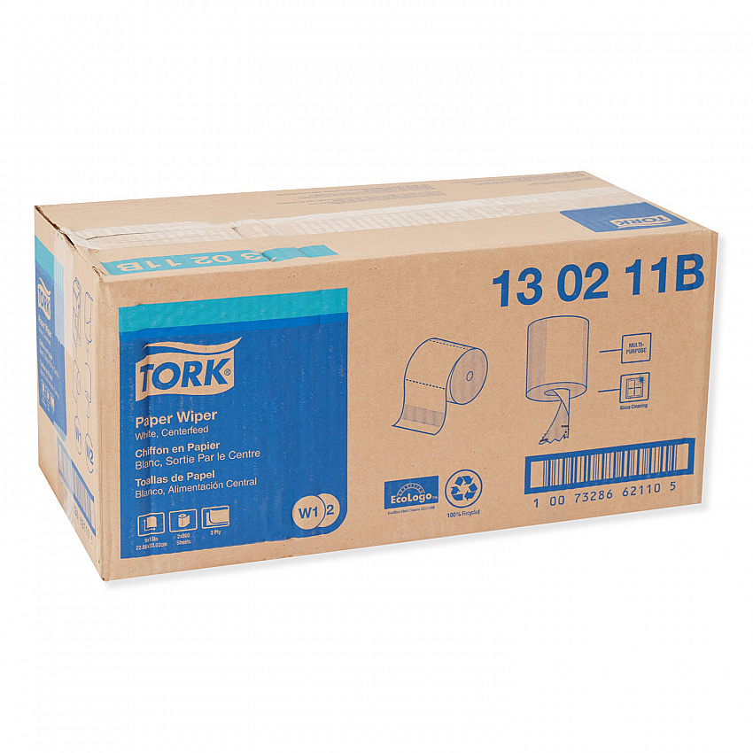 Paper Wiper, Centerfeed, 2-Ply, 9 x 13, White, 800/Roll, 2 Rolls/Carton (130211B)