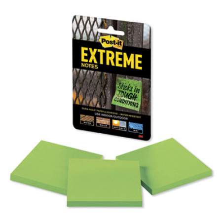 Post-it Extreme Notes Water-Resistant Self-Stick Notes, Green, 3" x 3", 45 Sheets, 3/Pack (XTRM333TRYGN)
