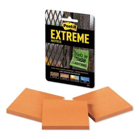 Post-it Extreme Notes Water-Resistant Self-Stick Notes, Orange, 3" x 3", 45 Sheets, 3/Pack (XTRM333TRYOG)