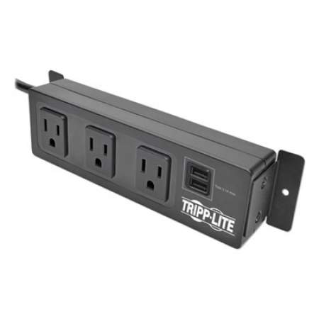 Tripp Lite Protect It! 3-Outlet Surge Protector with Mounting Brackets, 10 ft Cord, 510 Joules, Black (TLP310USBS)
