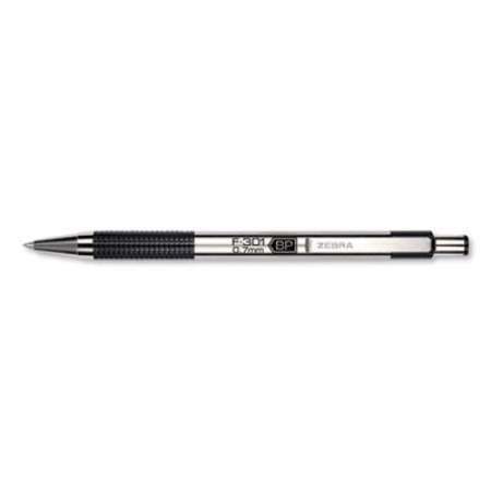 Zebra F-301 Ballpoint Pen, Retractable, Fine 0.7 mm, Black Ink, Stainless Steel/Black Barrel (27110)