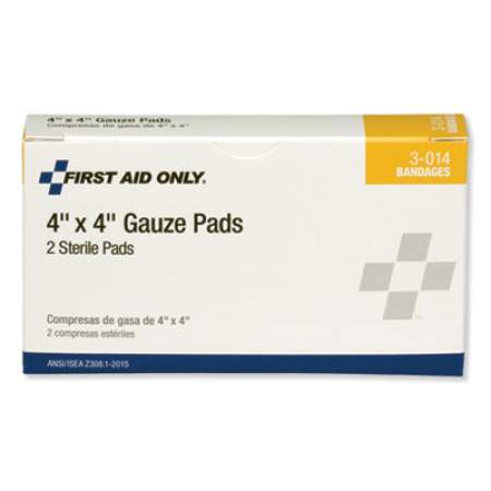 First Aid Only Gauze Pads, Sterile, 4 x 4, 2/Box (3014)