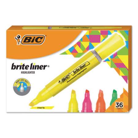 BIC Brite Liner Tank-Style Highlighter Value Pack, Assorted Ink Colors, Chisel Tip, Assorted Barrel Colors, 36/Pack (BLMG36AST)
