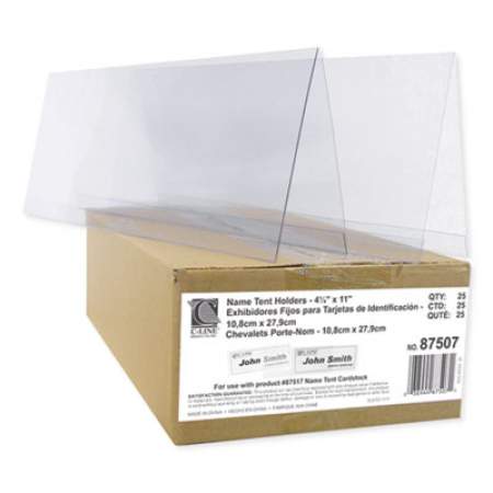C-Line Tent Card Holders, 4 1/4" x 11", Rigid Heavyweight Clear Plastic, 25/Box (87507)