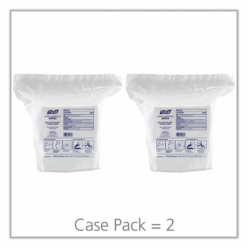 Hand Sanitizing Wipes, 6 x 8, Fresh Citrus Scent, White, 1,200/Refill Pouch, 2 Refills/Carton (911802)