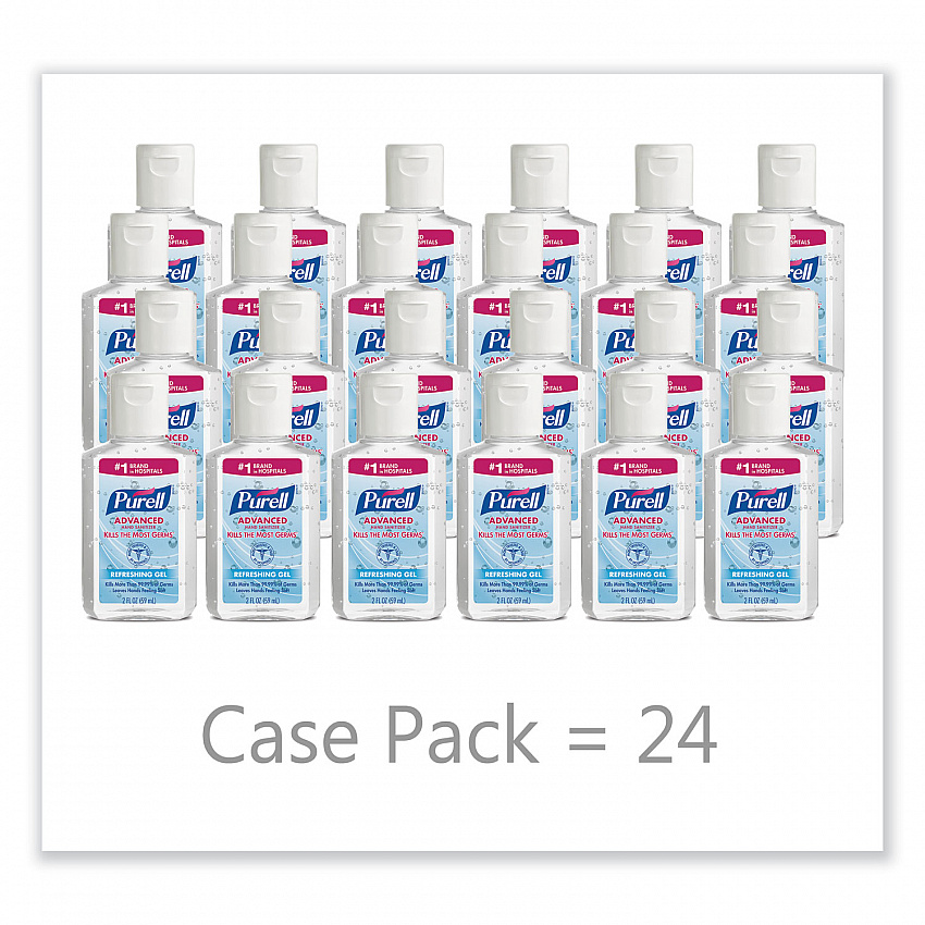 Advanced Hand Sanitizer Refreshing Gel, 2 oz, Flip-Cap Bottle, Clean Scent, 24/Carton (960524)