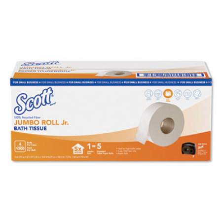 Scott Essential 100% Recycled Fiber JRT Bathroom Tissue, Septic Safe, 2-Ply, White, 1000 ft, 4 Rolls/Carton (49156)
