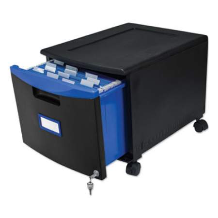 Storex Single-Drawer Mobile Filing Cabinet, 1 Legal/Letter-Size File Drawer, Black/Blue, 14.75" x 18.25" x 12.75" (61269U01C)