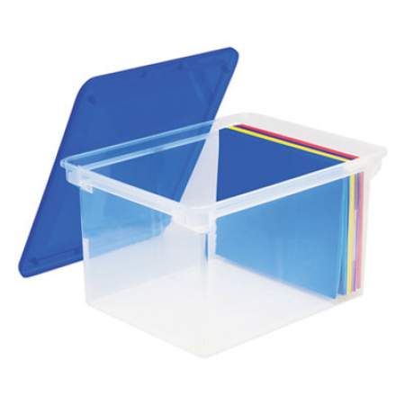 Storex Plastic File Tote, Letter/Legal Files, 18.5" x 14.25" x 10.88", Clear/Blue (61508U01C)