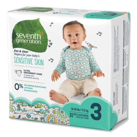 Seventh Generation FREE AND CLEAR BABY DIAPERS, SIZE 3, 16 LBS TO 24 LBS, 31/PACK (44062PK)