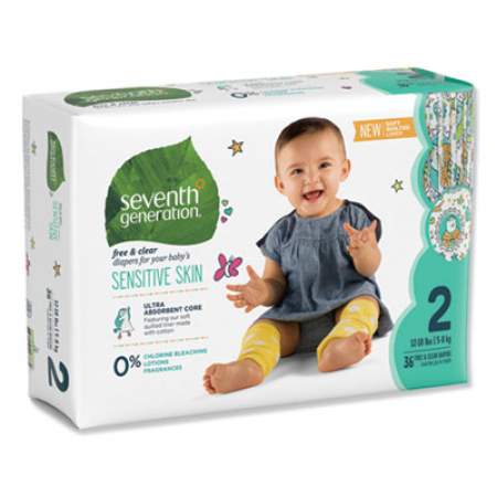 Seventh Generation Free and Clear Baby Diapers, Size 2, 12 lbs to 18 lbs, 144/Carton (44061)