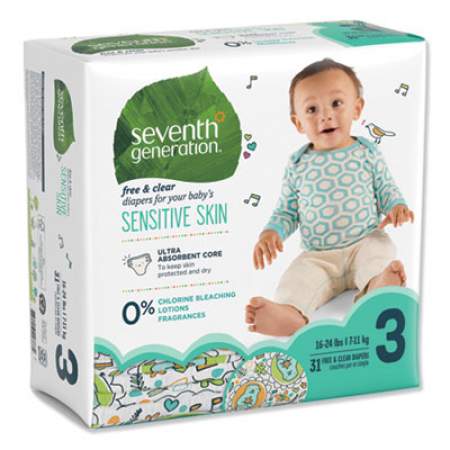 Seventh Generation FREE AND CLEAR BABY DIAPERS, SIZE 3, 16 LBS TO 24 LBS, 31/PACK (44062PK)
