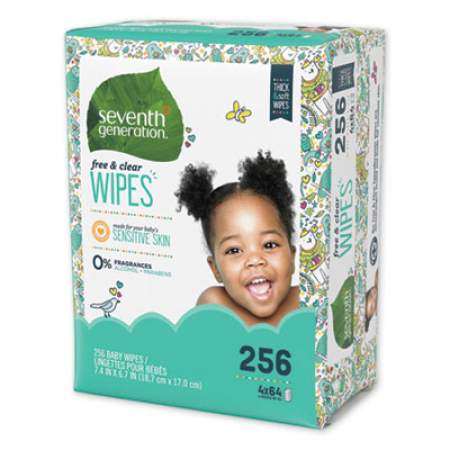 Seventh Generation Free and Clear Baby Wipes, Refill, Unscented, White, 256/Pack (34219)