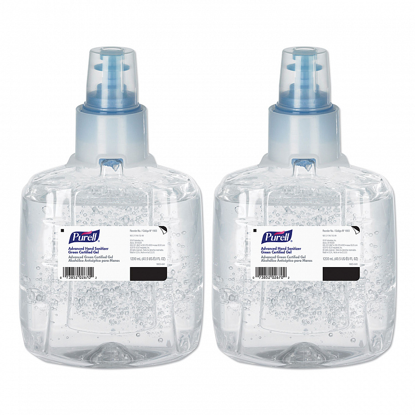 Advanced Hand Sanitizer Green Certified Gel Refill, For LTX-12 Dispensers, 1,200 mL, Fragrance-Free, 2/Carton (190302CT)