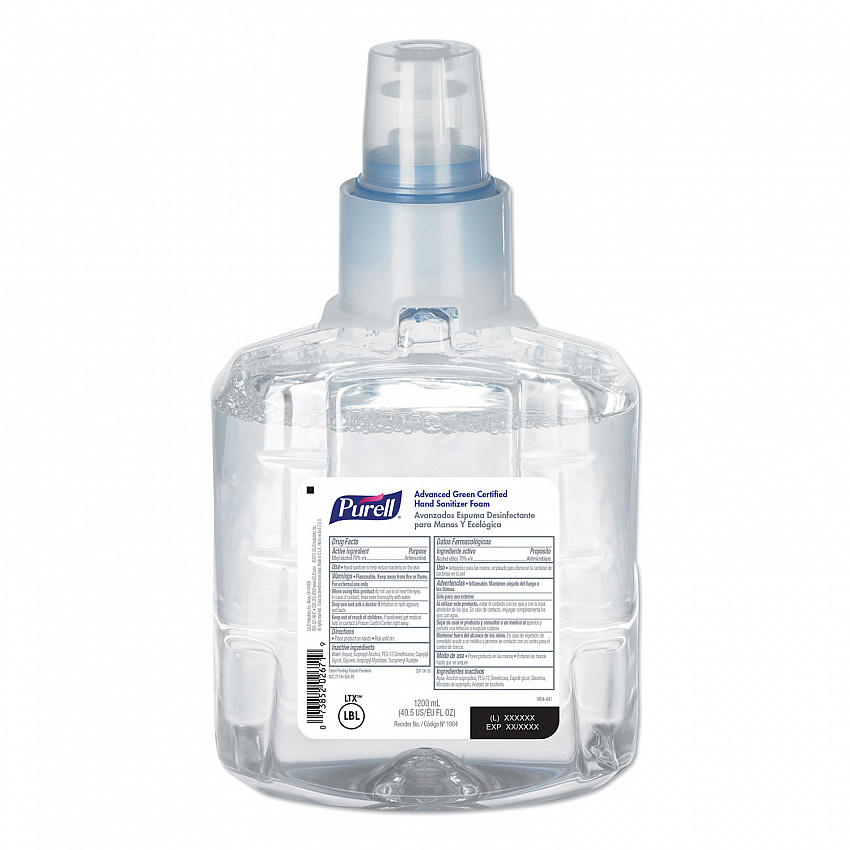 Advanced Hand Sanitizer Green Certified Foam Refill, For LTX-12 Dispensers, 1,200 mL, Fragrance-Free (190402EA)