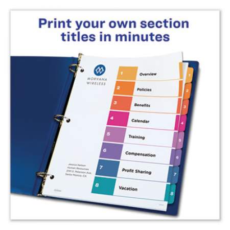Avery Customizable TOC Ready Index Multicolor Dividers, 8-Tab, Letter (11163)