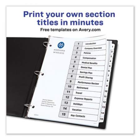 Avery Customizable TOC Ready Index Black and White Dividers, 15-Tab, Letter (11142)
