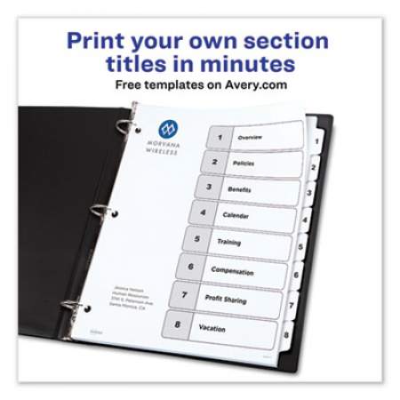Avery Customizable TOC Ready Index Black and White Dividers, 8-Tab, Letter (11132)