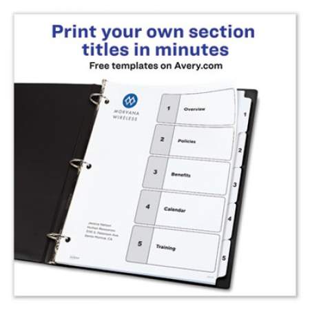Avery Customizable TOC Ready Index Black and White Dividers, 5-Tab, Letter (11130)