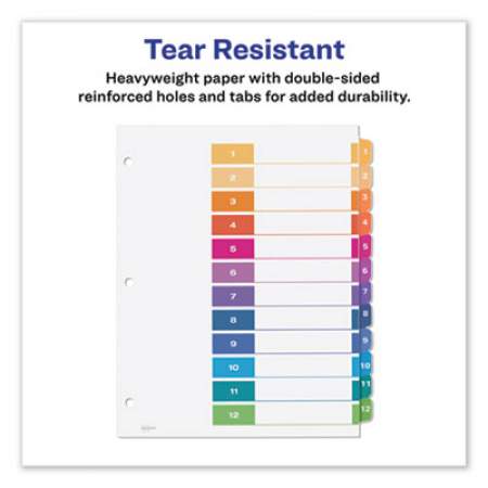 Avery Customizable Table of Contents Ready Index Dividers with Multicolor Tabs, 12-Tab, 1 to 12, 11 x 8.5, White, 3 Sets (11083)