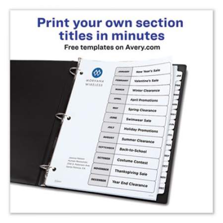 Avery Customizable TOC Ready Index Black and White Dividers, 12-Tab, Letter (11126)